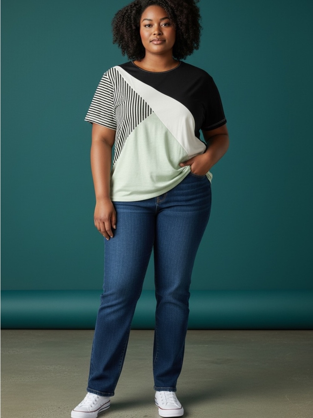 Light Blue Plus Size Top with Black Trim - 4X/1X